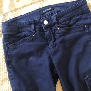 💙WHBM Skinny Indigo Criss-Cross Tied ankle, crystal embellished jeans
